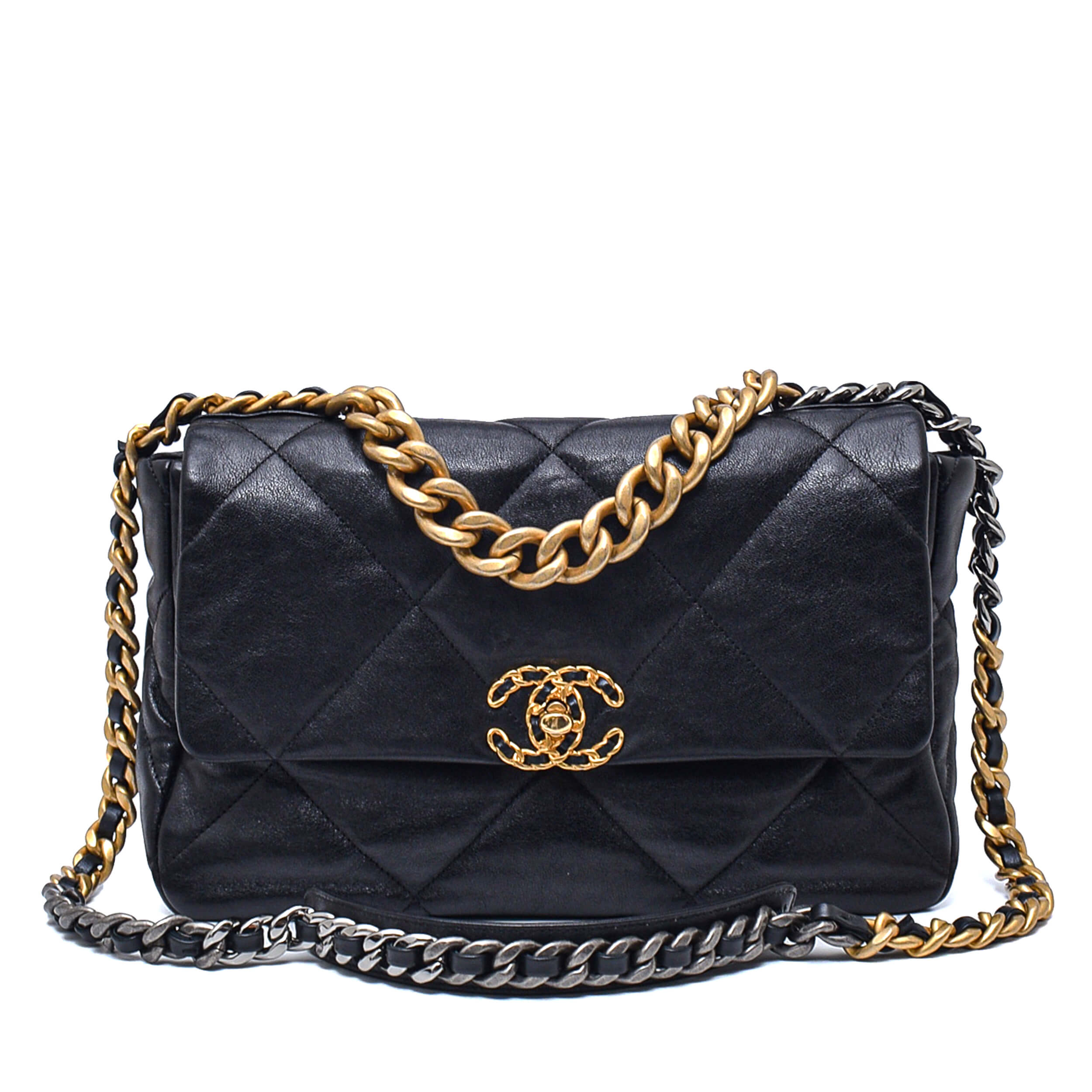 Chanel - Black Quilted Lambskin Shiny Leather No19 Large Bag